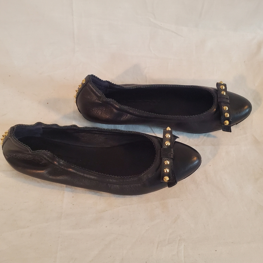 Burberry Women's 37 Black Bow Studded Leather Ballet Flats - Picture 4 of 9